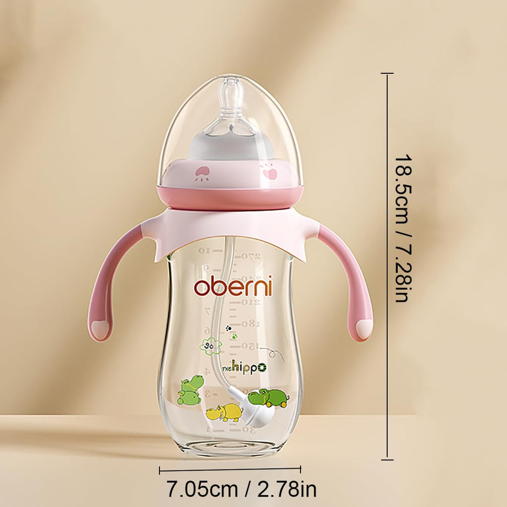 Baby Bottles, Weighted Straw Toddler Milk Bottles with Non-Slip Handle, Size + Variable Fast Flow, 12+ Months