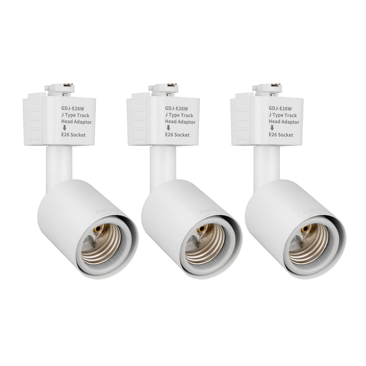 J Type Track Lighting Head to E26 Medium Screw Base Adapter Light Direction Adjustable Pack of 3 (White)