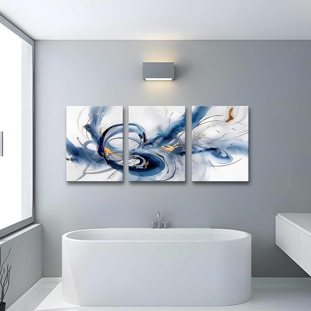 Abstract Wall Art Canvas Wall Decor Office Decorations Minimalist Art Wall Pictures Blue Abstract Ink Wall Paintings
