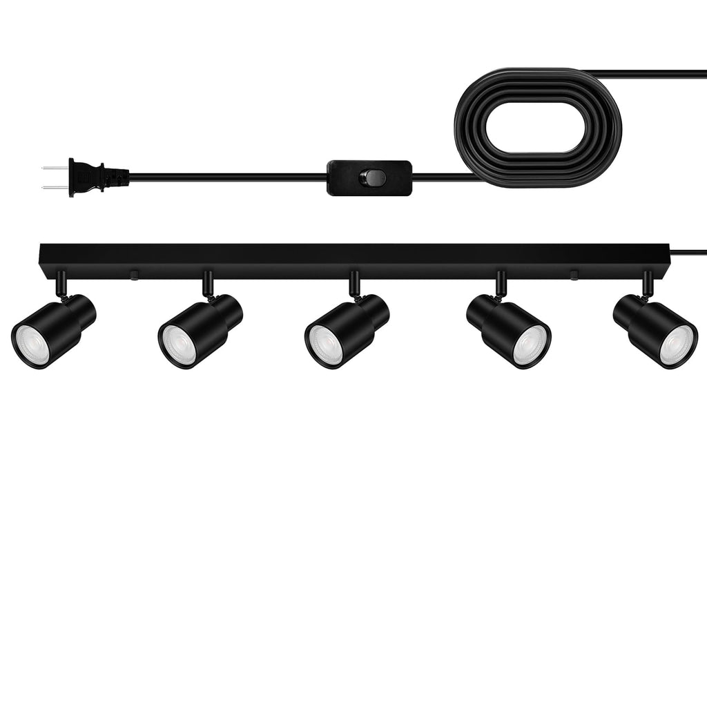 Plug in Track Lighting, 30" LED Track Light Fixtures Ceiling, Black 5 Way Ceiling Lights, 15FT Cord, Rotatable Light