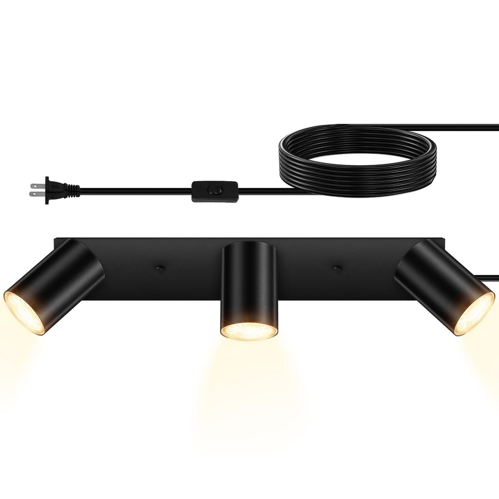 LED Track Lighting Ceiling Fixtures, Black 3-Light Plug in Track Lights, 3 Way Ceiling Spotlight, 15 FT
