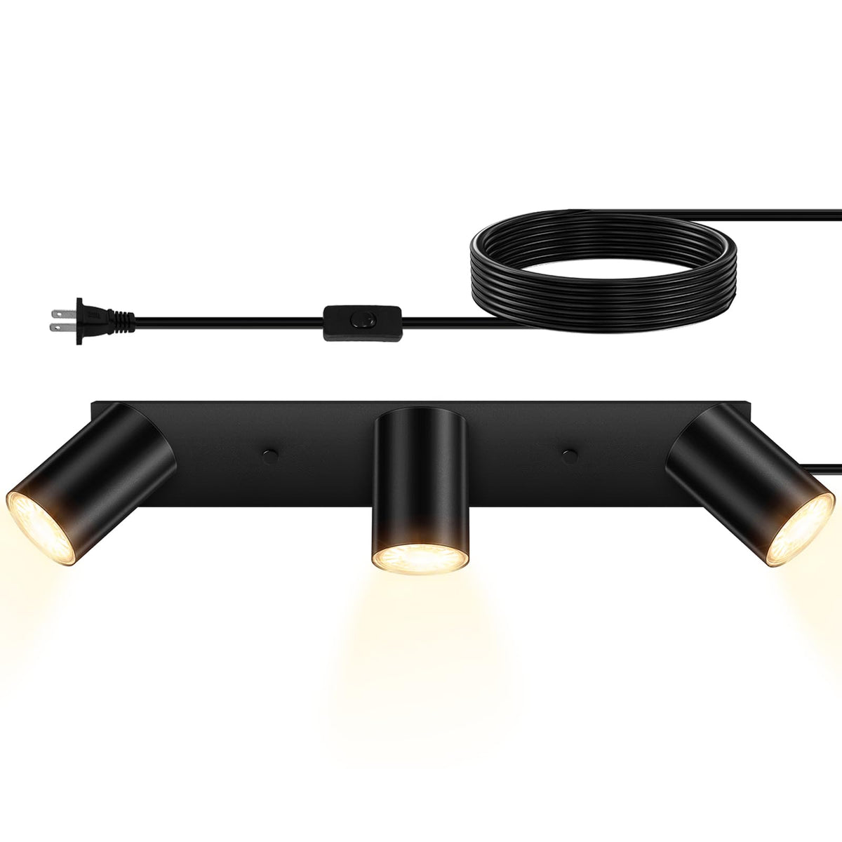 LED Track Lighting Ceiling Fixtures, Black 3-Light Plug in Track Lights, 3 Way Ceiling Spotlight, 15 FT