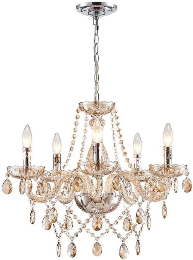 Five-Light Modern K9 Crystal Dining Chandelier with Clear Drops