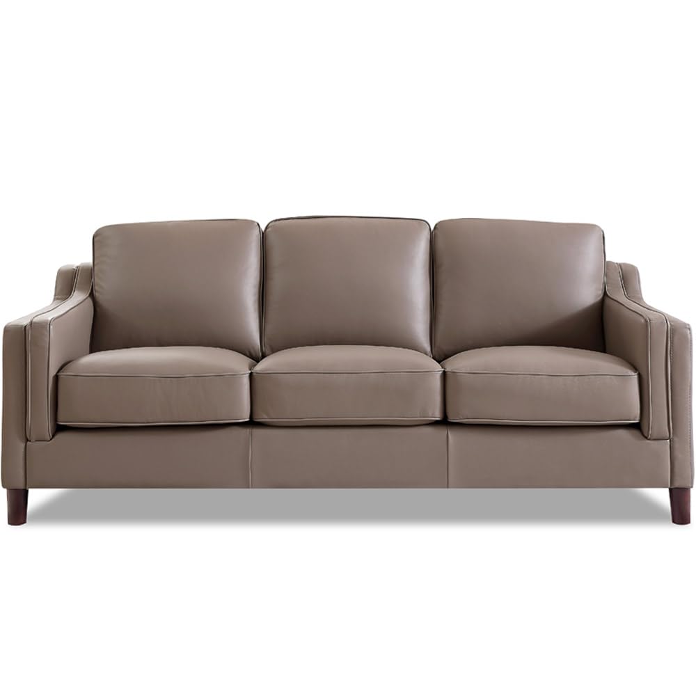 Bella Top Grain Leather Sofa Couch, 84", Taupe