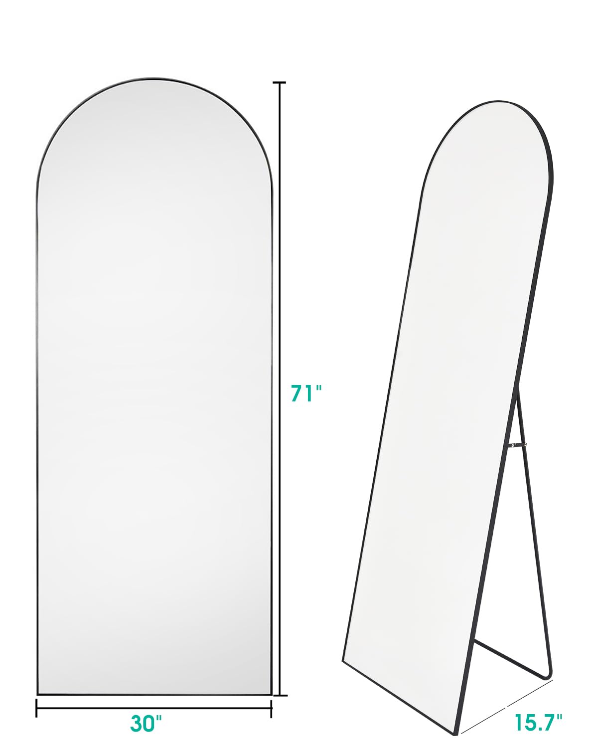 Arched Floor Mirror, 30" x 71" Oversized Full Body Mirror, Freestanding, Wall Mounted, Black
