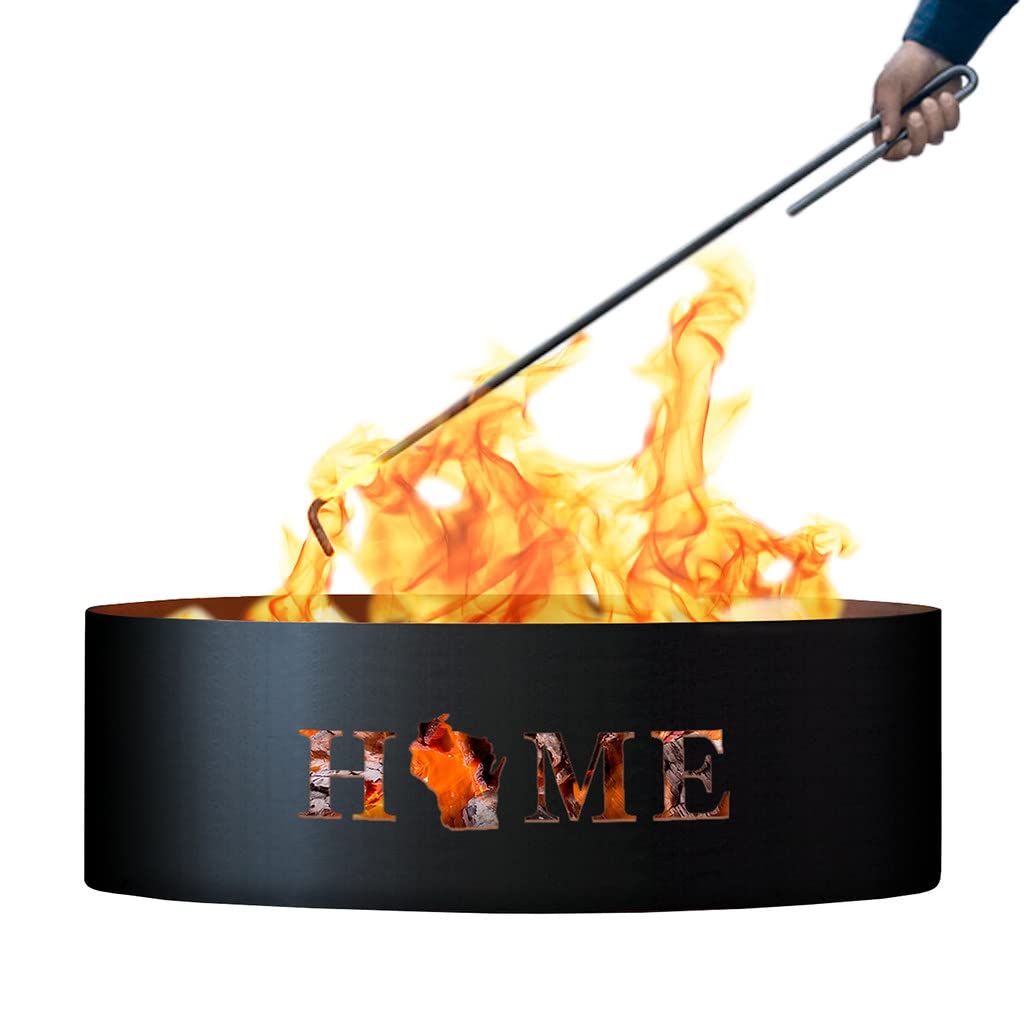 Unpainted 12 in. Tall 30 in. Diameter Outdoor Fire Ring with Fire Poker - 30 x 30 x 12 in. - Rustic