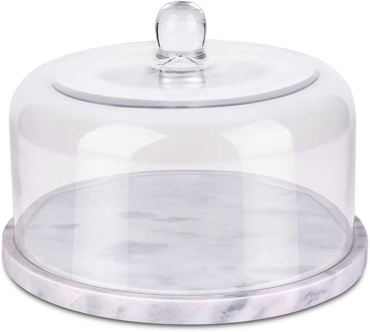 Marble Cake Stand with Glass Dome Lid, 8.7-Inch Serving Plate