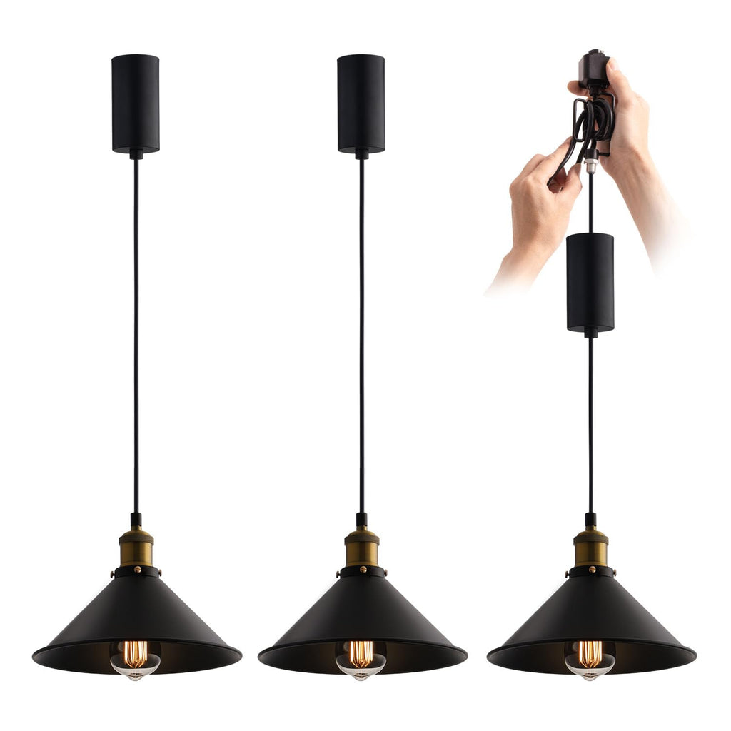 H-Type Matte Black E26 Socket Track Lighting Pendant, Pack of 3