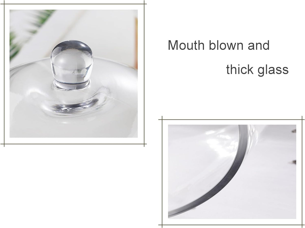 9.6" Wide Handmade Sturdy Glass Cake Dome, Cake Cover Lid for Cake, Food and Display, Glass Topper For Cake Plate