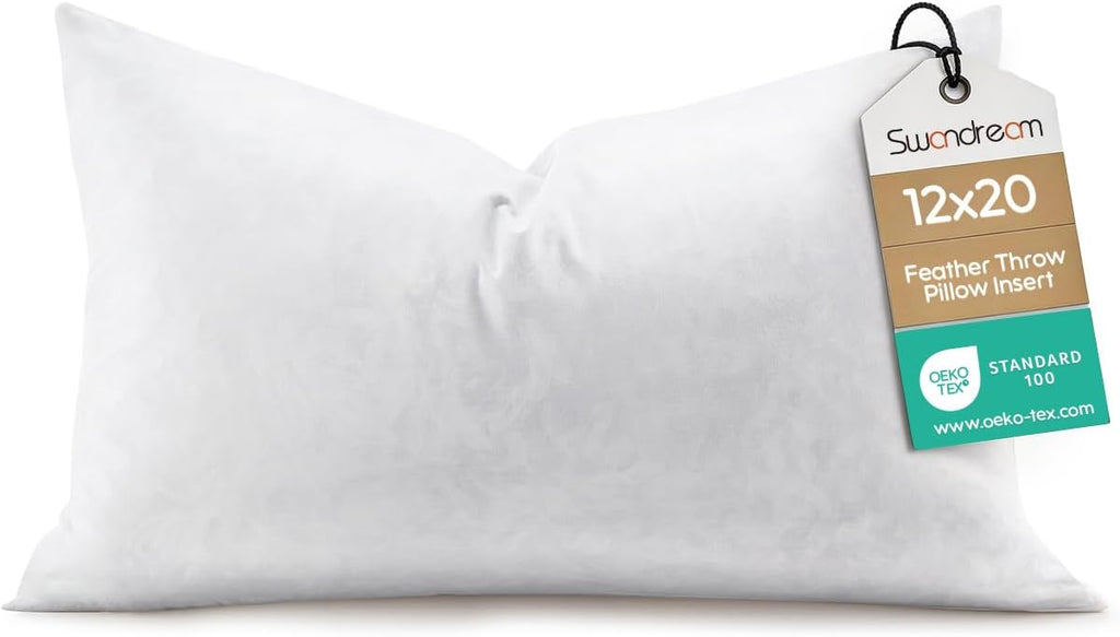 12x20 Feather Lumbar Pillow Insert, Decorative Throw Pillow Insert for Covers, Fuller Fit with Soft Support for Bed