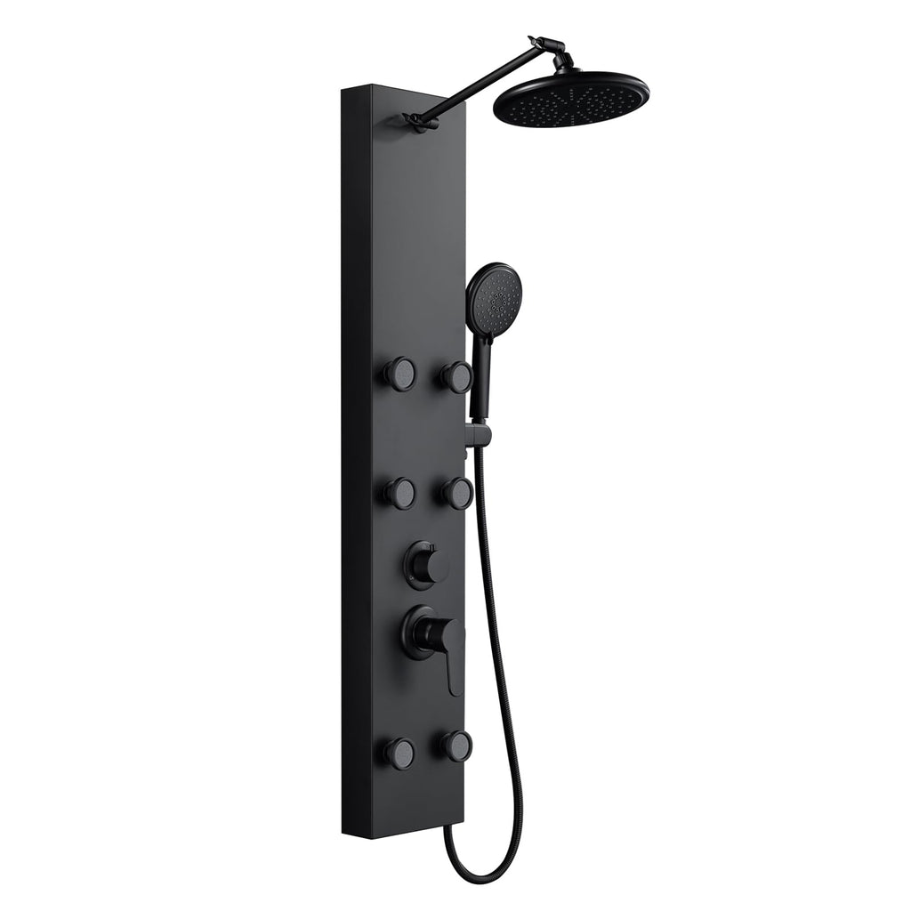 Shower Panel Tower System Stainless Steel, 43.3 Inch, Matte Black