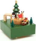 Wooden Christmas Carousel Music Box - Retro Square Design, Clockwork Swivel, "Merry Christmas" Tune, 15x11x11cm