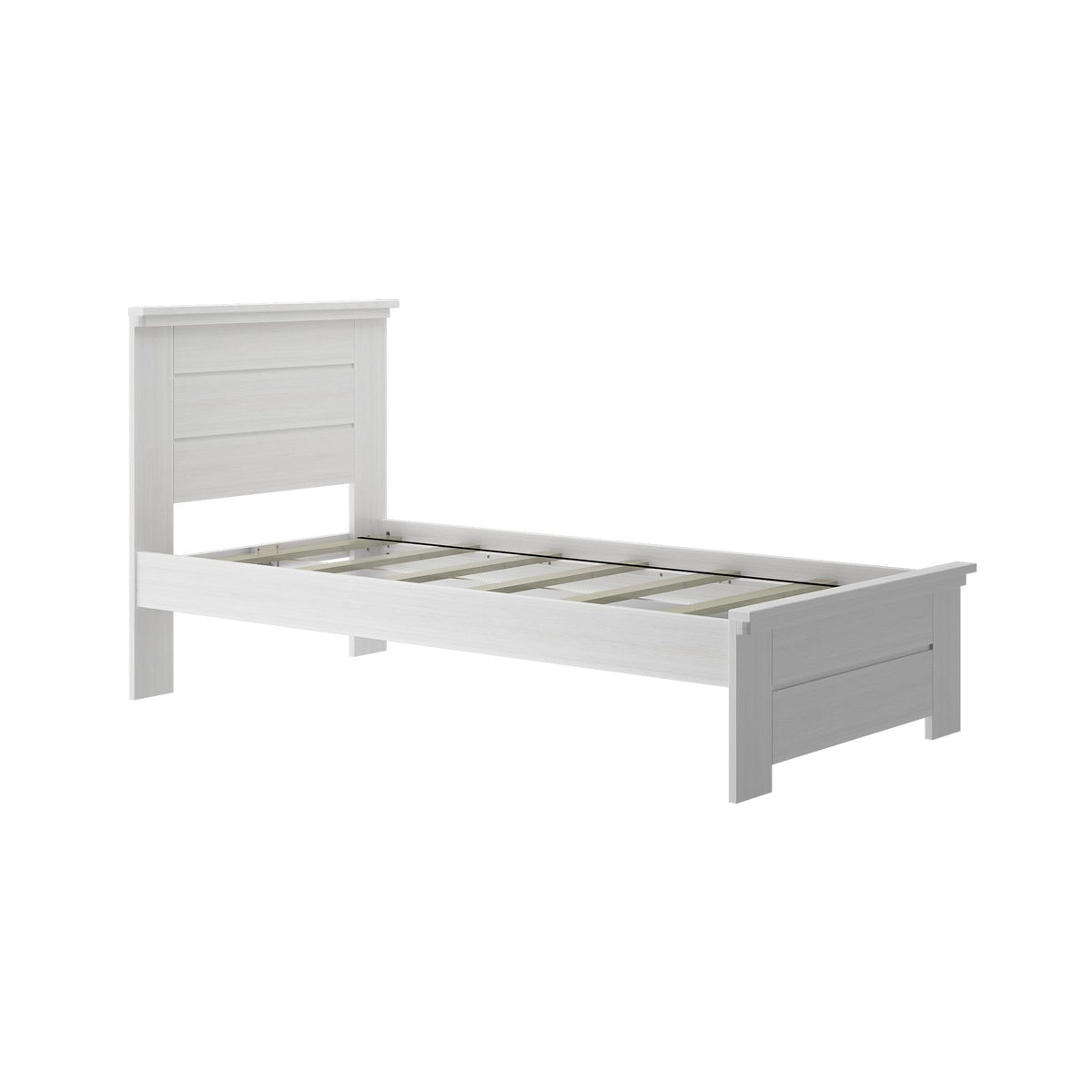Modern Farmhouse Single Bed, Panel Headboard, White Wash