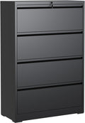 4 Drawer Lateral File Cabinet with Lock, File Cabinet ,Black | Heavy-Duty Steel Locking File Cabinet, Hanging