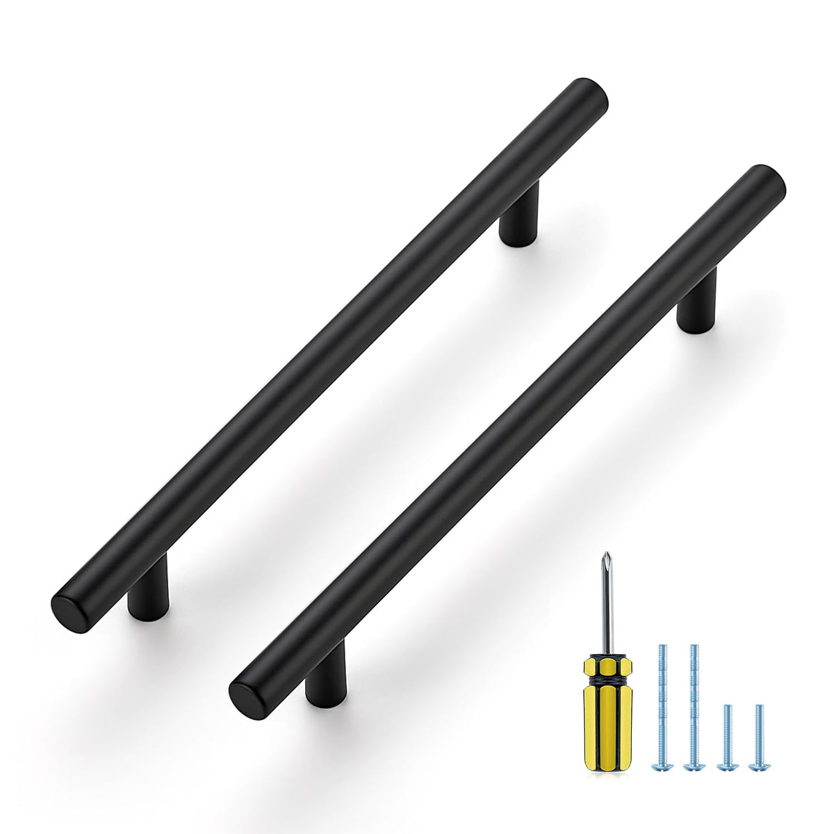 Matte Black Cabinet Handles,Round T Pulls,6-1/4 Inch,20 Pack