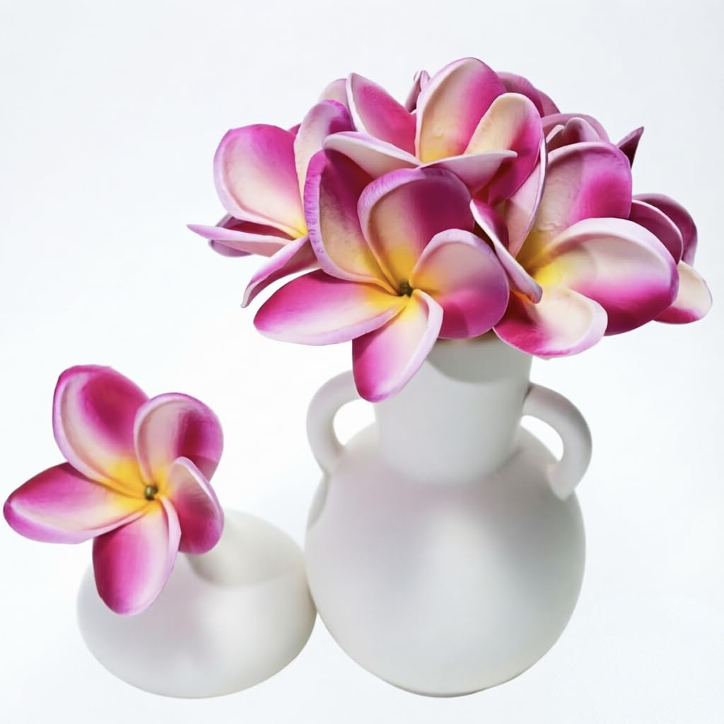 Birthday Gifts for Women 20pcs White Hot Pink PU Real Touch Hawaiian Plumeria Frangipani Artificial for DIY Birthday