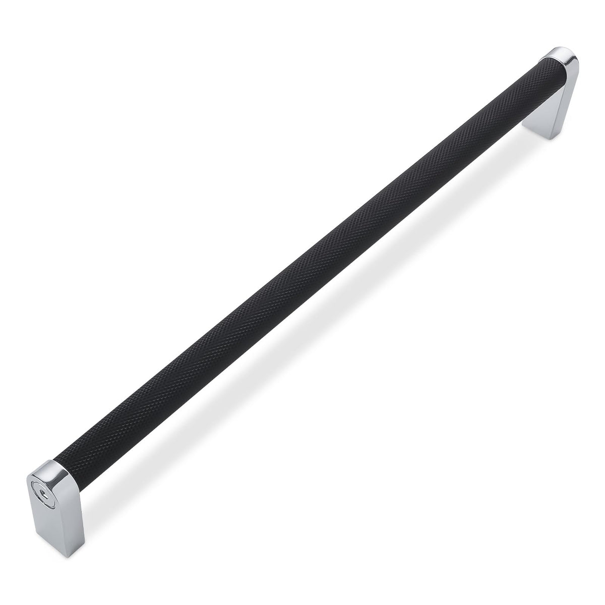 6 Pack 12-5/8 Inch(320mm) Matte Black and Polished Chrome Kitchen Cabinet Handles Knurled Cabinet Pulls Black Drawer