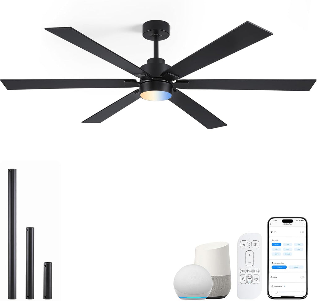 66" Outdoor Smart Ceiling Fan with Light & Remote