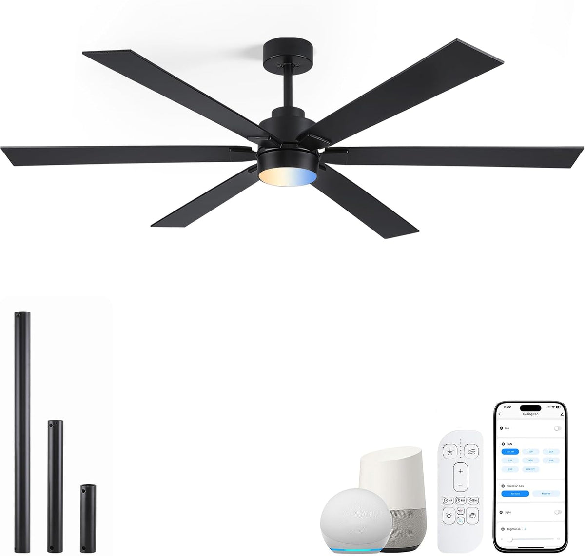 66 Inch Outdoor Smart Ceiling Fan with Light, Works with Alexa, App & Remote Control