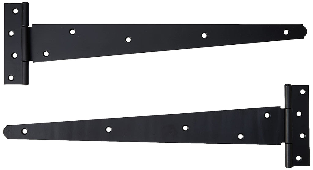 Heavy Duty T-Strap Hinges 16" (400mm) Black, Pack of 2 Steel Gate & Shed Hinges for Doors, Gates & Outdoor Projects