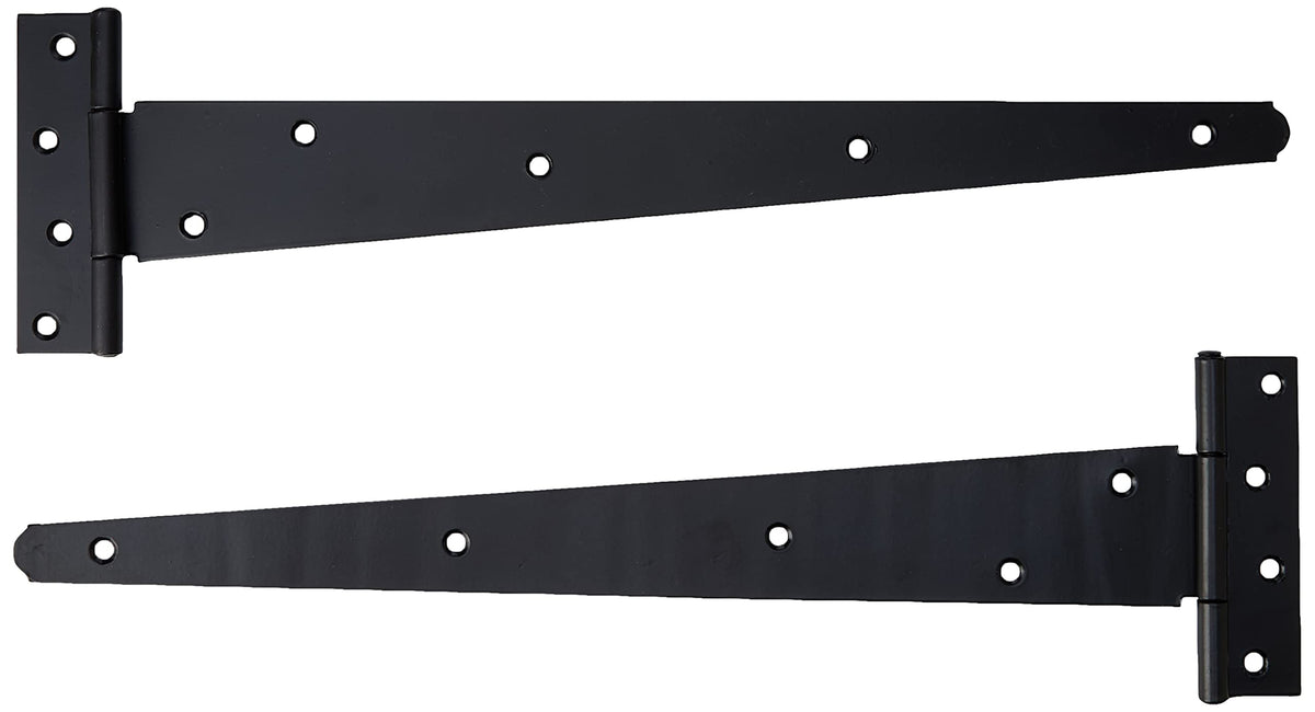 Heavy Duty T-Strap Hinges 16" (400mm) Black, Pack of 2 Steel Gate & Shed Hinges for Doors, Gates & Outdoor Projects