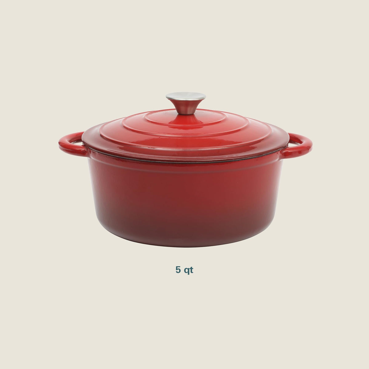 5-Quart Red Enamel Cast Iron Dutch Oven with Lid and Dual Handles - Durable Round Cooking Pot