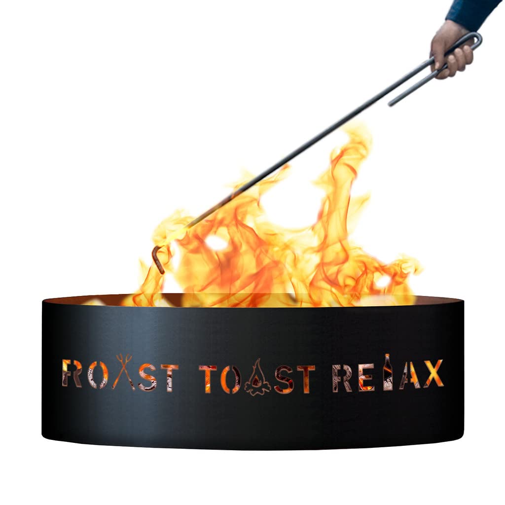 Roast Toast Relax Unpainted 12 in. Tall 30 in. Diameter Outdoor Fire Ring with Fire Poker - 30 x 30 x 12