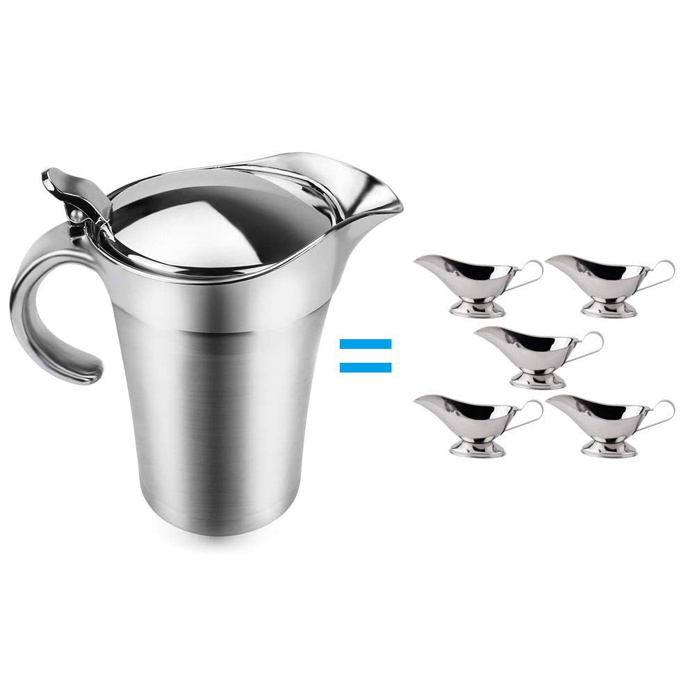 Stainless Steel Gravy Boat Sauce Jug with Lid, 26oz Double Wall Insulated, Storage for Gravy or Cream, Used at Home &