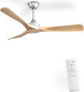 52-Inch Three-Blade Wood Indoor Outdoor Patio Ceiling Fan, No Light