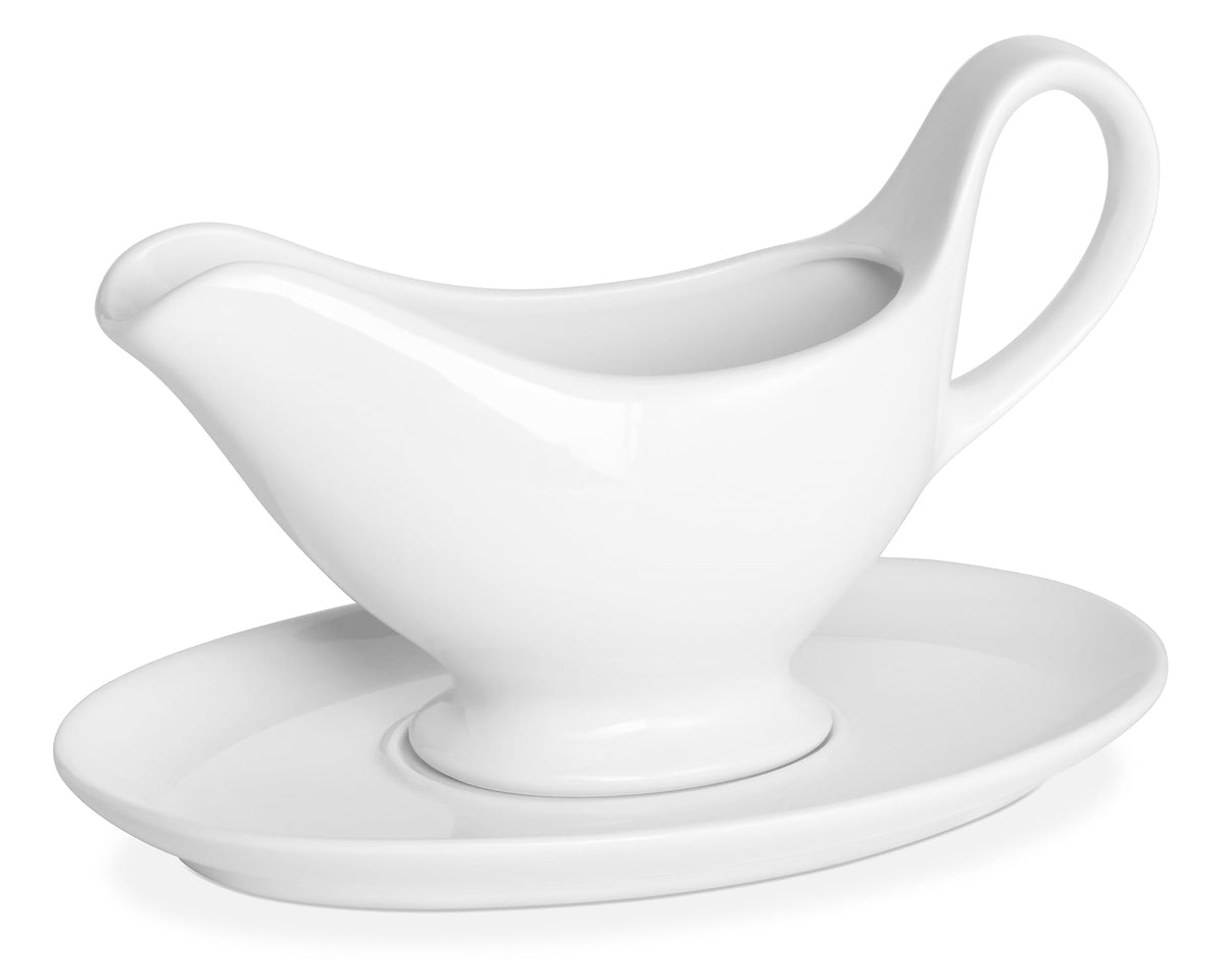 12 OZ Ceramic Gravy Boat with Sauce, White Sauce Boat