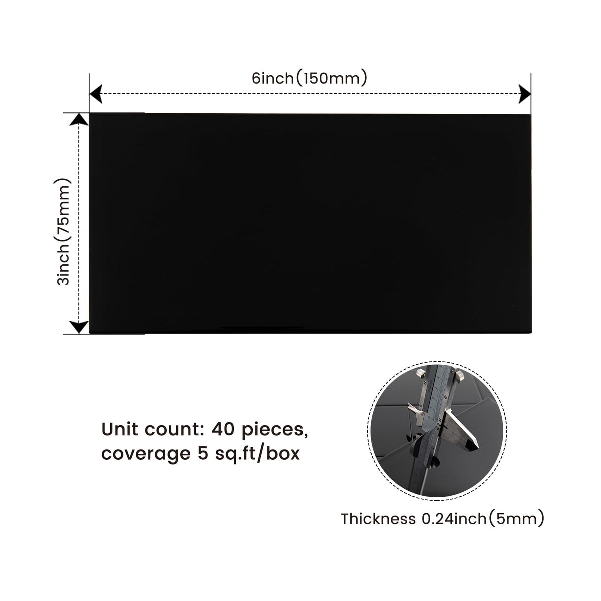 Peel and Stick Glass Subway Tiles, 3 x 6 Inch, Black Glass Tiles for Backsplash, Kitchen Backsplash Wall, Pack of 40