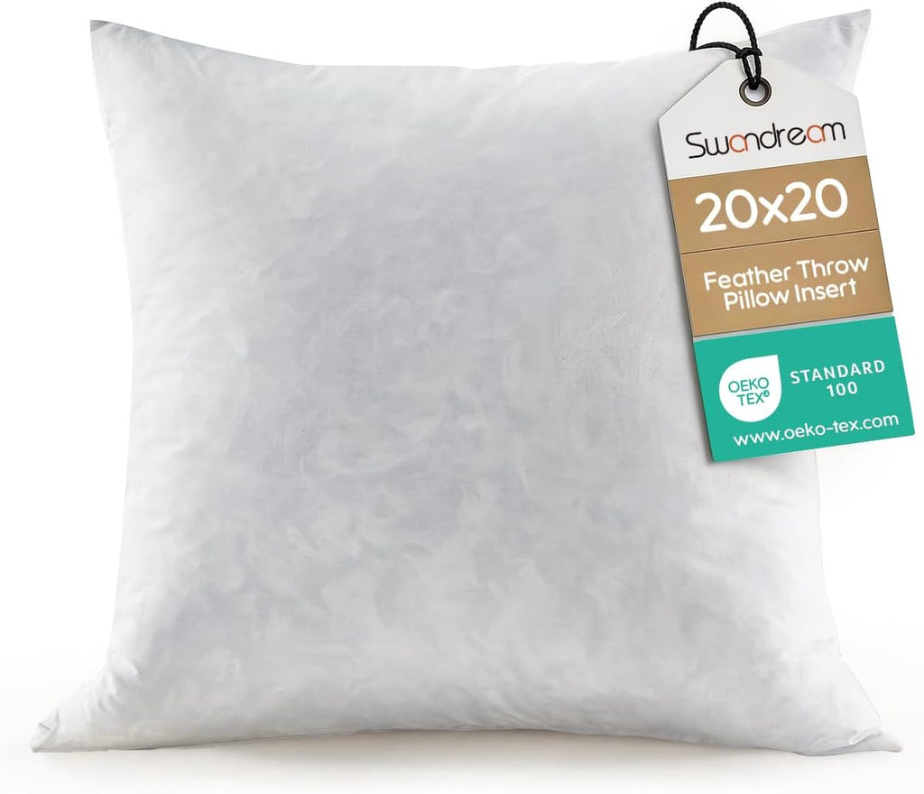 20x20 Feather Throw Pillow Insert, Decorative Pillow Insert for Covers, Fuller Fit with Soft Support for Bed and Couch