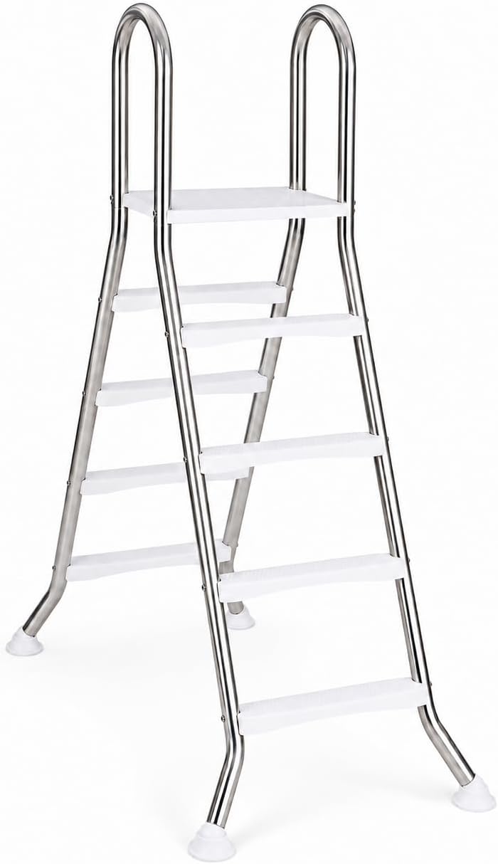 Above Ground Swimming Pool Ladder | 75.6 Inch | Heavy Duty Steel Frame | 440lbs Capacity | for Up to 55" Wall Height