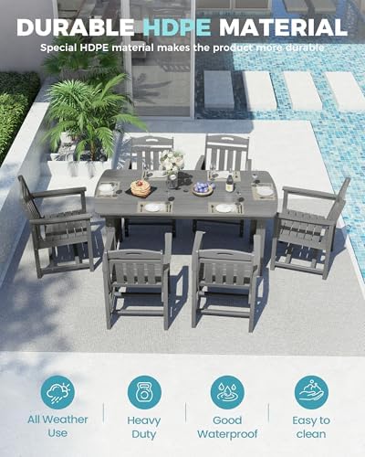 7-Piece HDPE Outdoor Patio Furniture Set - Dining | Grey All-Weather Resistant for Backyard, Garden & Porch