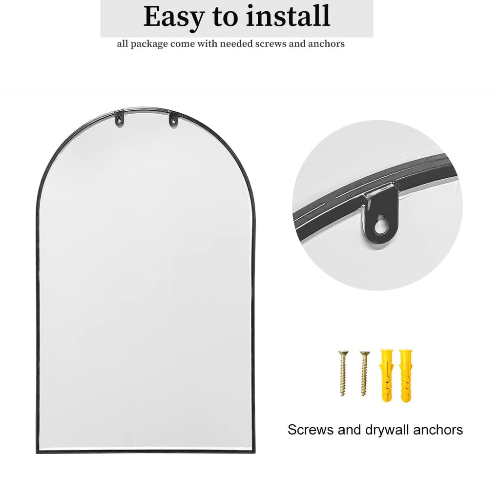 Arched Window Wall Mirror, 42"x24" Windowpane Mirror, Black