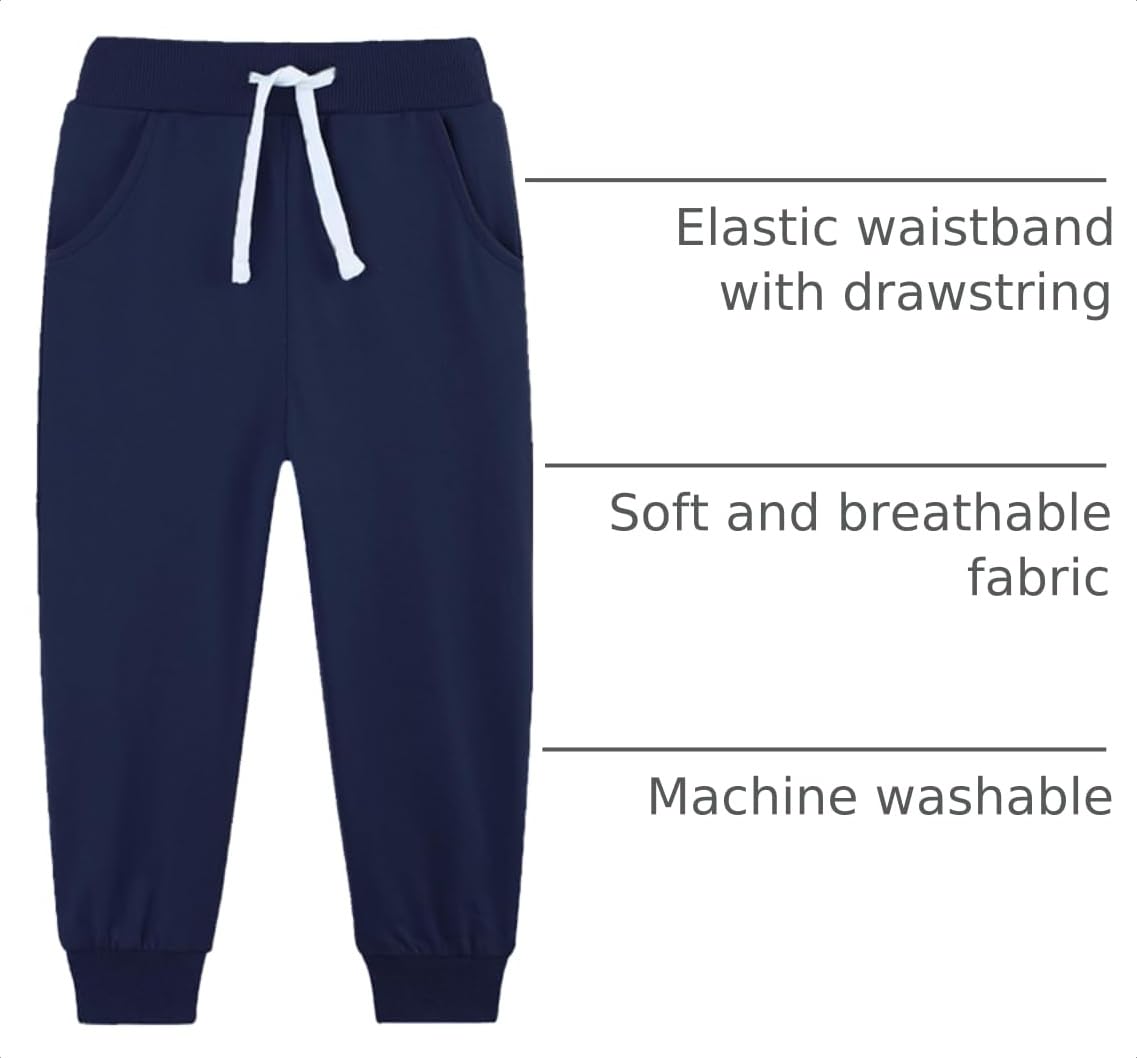 Baby Boys Pants Sweatpants 4 Pack Cotton Pull On Jogger Pants Navy/Light Gray/Black/Dark Gray