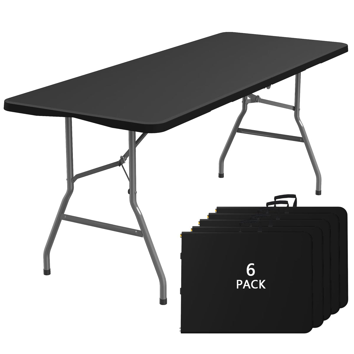 6FT Folding Tables for Camping Party Picnic, School, 6 Pack, Black