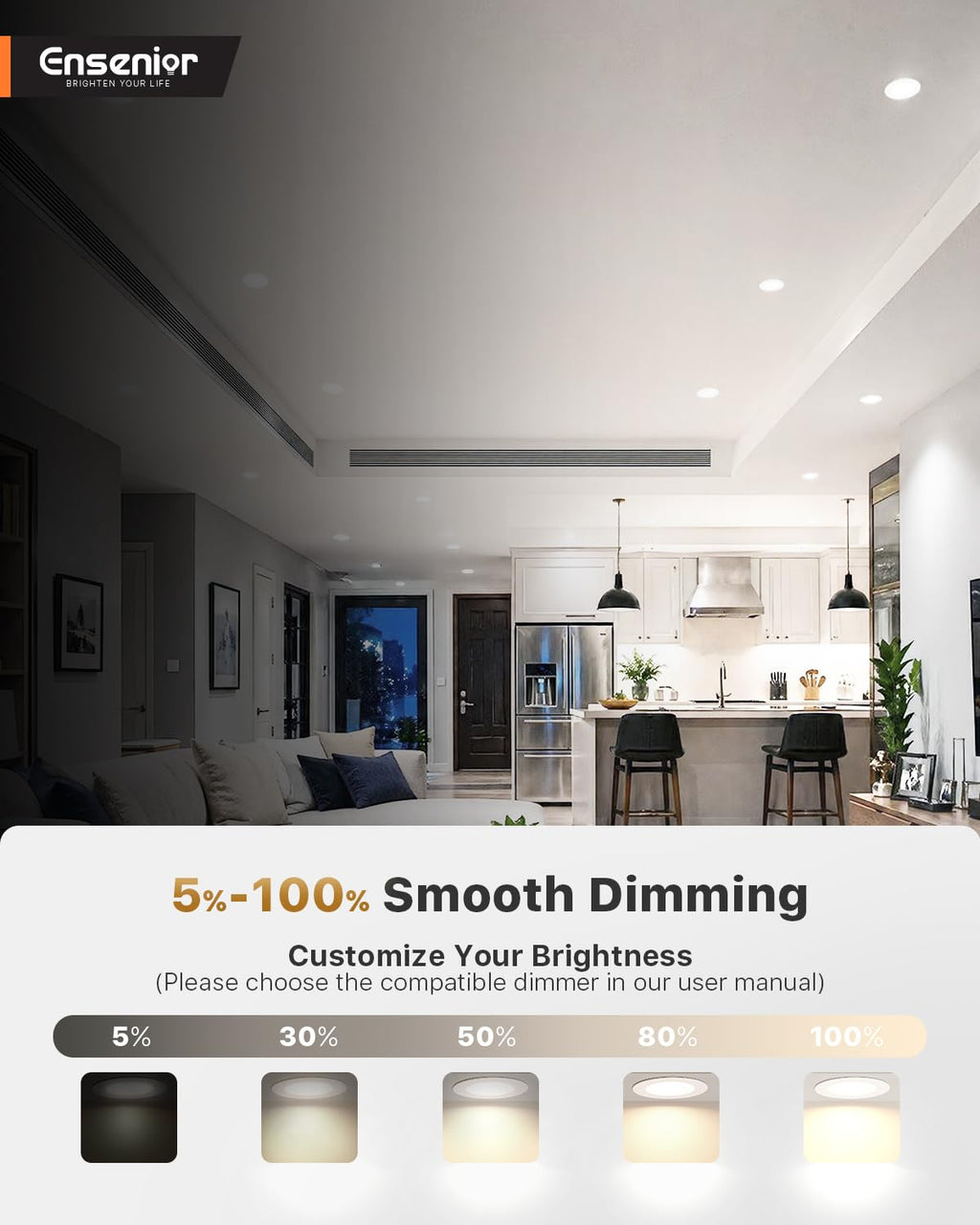 5/6 Inch LED Recessed Can Lights, 5CCT, 9W, 1000LM, 4 Pack