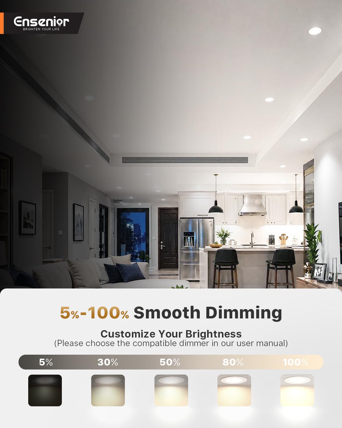 5/6 Inch LED Recessed Can Lights, 5CCT, 9W, 1000LM, 4 Pack