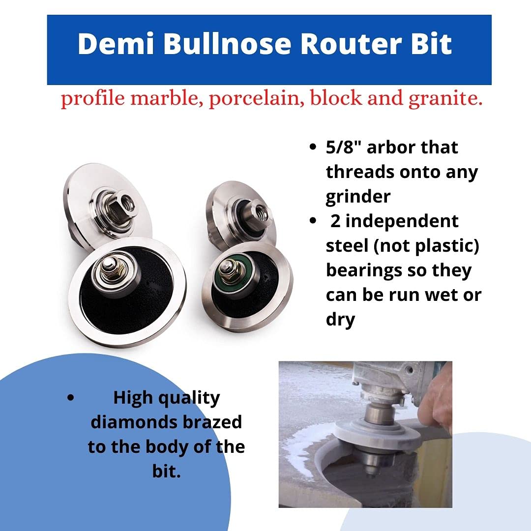 Demi-Bullnose Profile Kit for 2 CM Porcelain Pavers, Slab, Tile and Natural Stone, Dry use | Counter Blade for