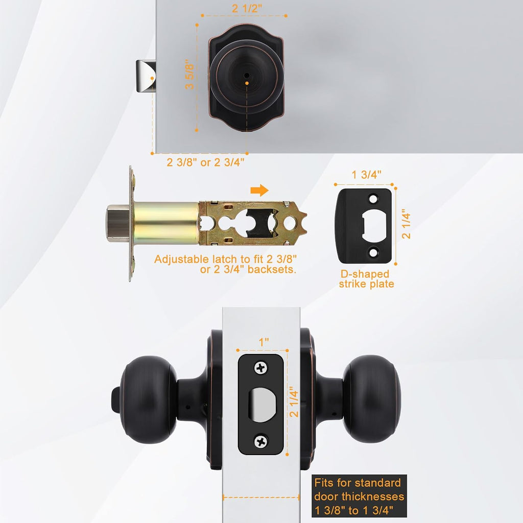 Oil Rubbed Bronze Door Knobs Interior, Bedroom Door Knob & Bathroom for Privacy, Bronze Interior Door Knobs 6 Pack