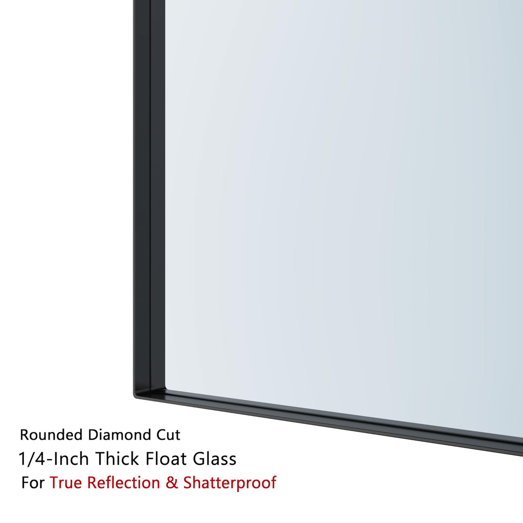 Black Metal Framed Bathroom Mirror for Wall, 24 x 32 Inch Square Corner Rectangle Black Bathroom Vanity Mirror Modern