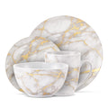 & Co 16-Piece Modern Premium Porcelain Ceramic Dinner Set, Lightweight Designed, Stackable, in Gold Marble/Gray Finish
