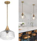 Vintage Gold Pendant Light with Clear Glass, Adjustable Kitchen Pendant Lighting over Island, Brushed Pendant Lights
