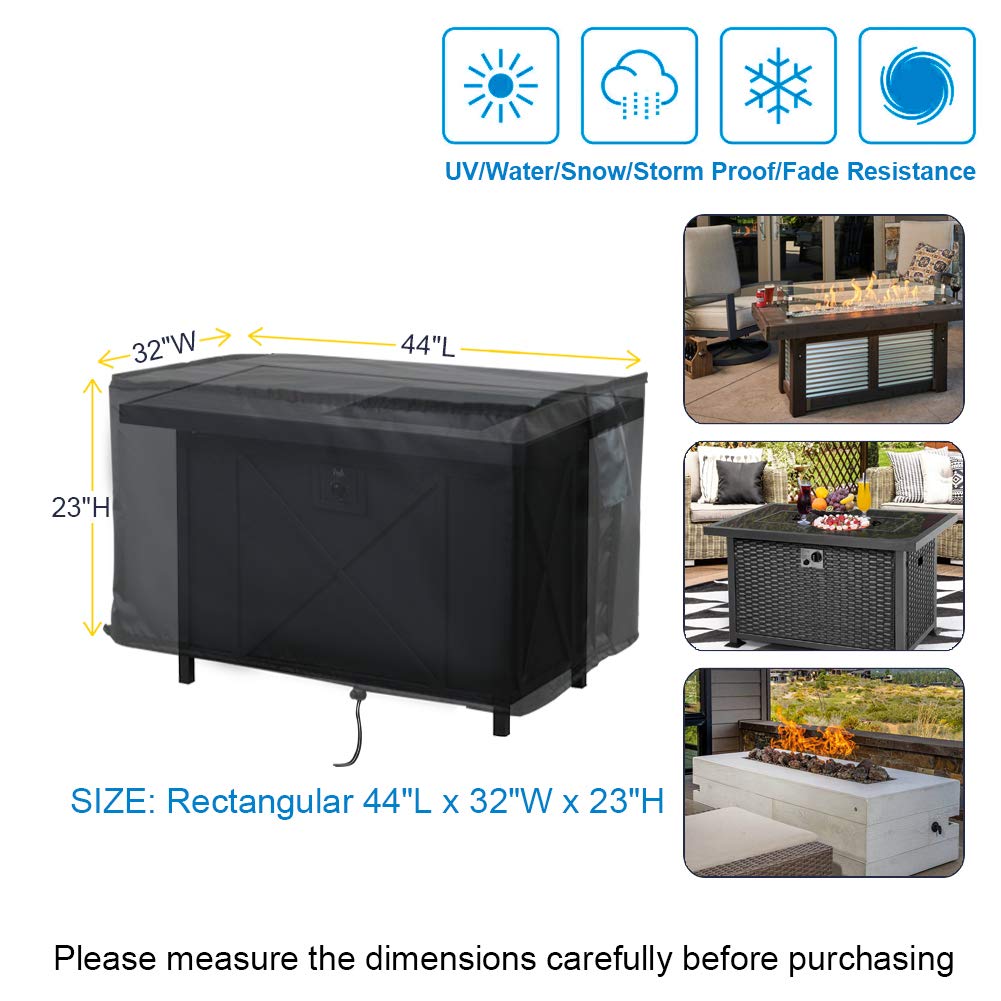 Rectangular Fire Pit Cover 44 x 32 Inch, Gas Fire Pit Table Covers 40-44 Inch Patio Firepit Cover Waterproof Outdoor