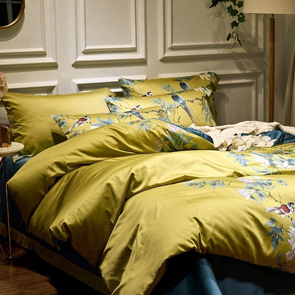 Birds Floral Duvet Cover Set Full Size Flower Bird Pattern Boho Duvet Cover Cotton Vintage Floral Bedding Set Garden