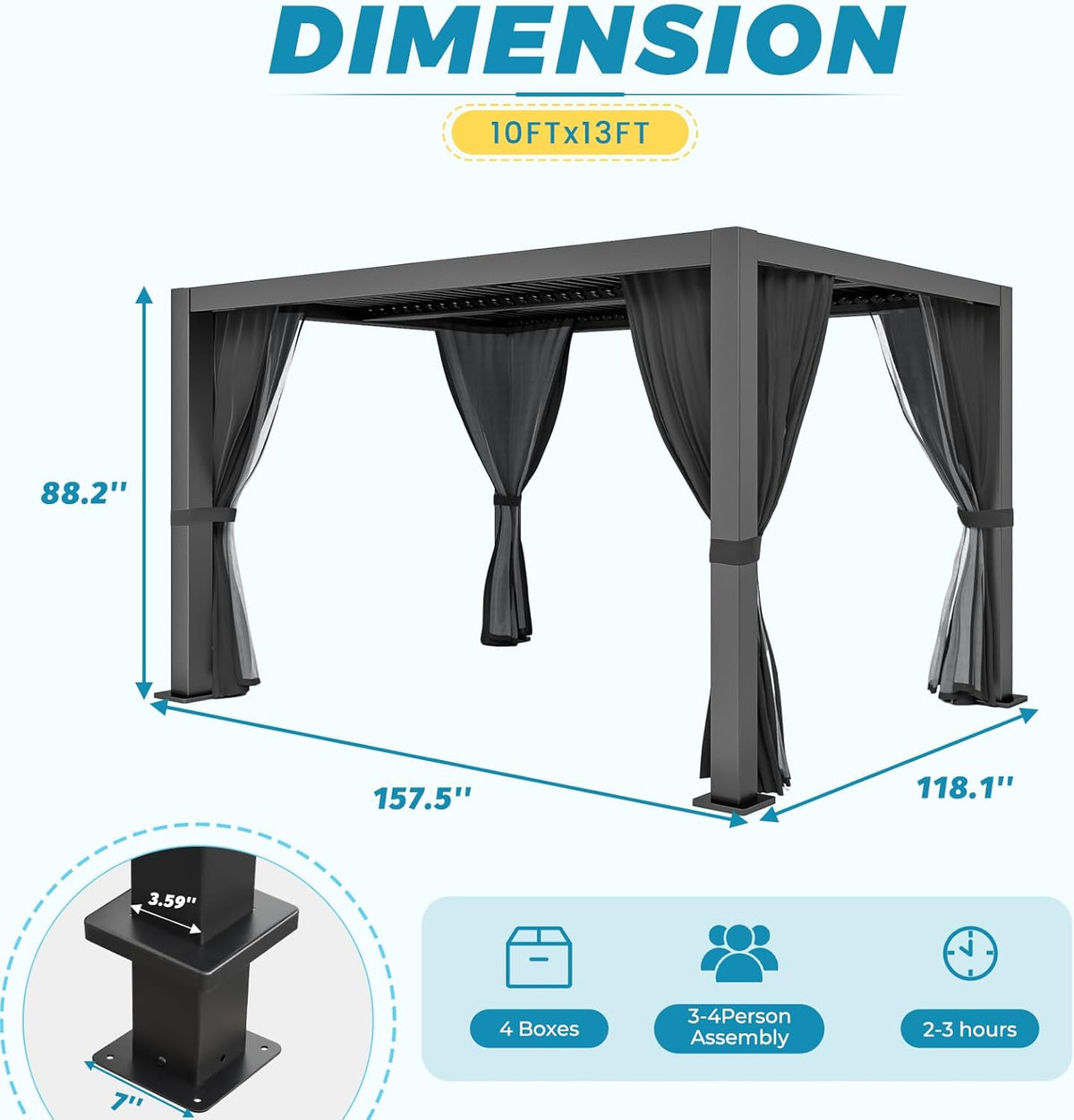 Outdoor Louvered Pergola 10' x 13', Aluminum Pergola with Adjustable Roof
