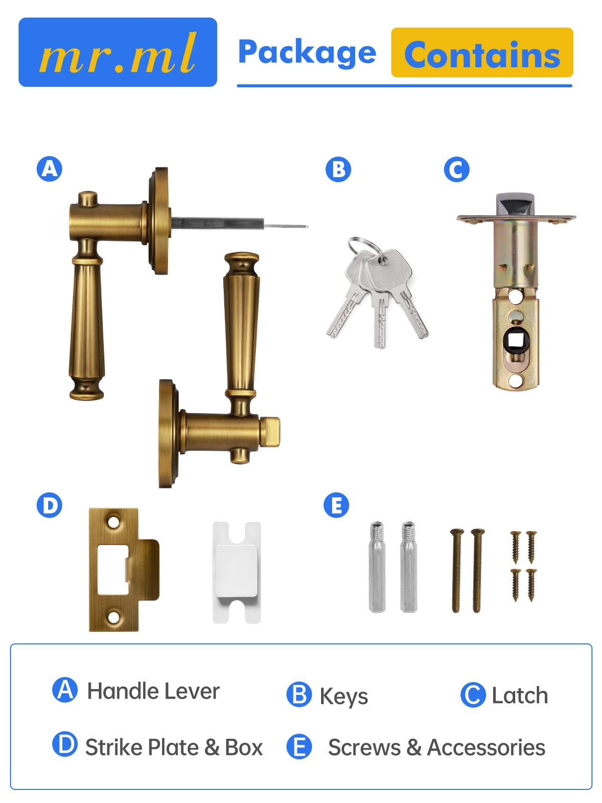 Door Handle Antique Brass Keyed Entry Door Lever, 1 Pack