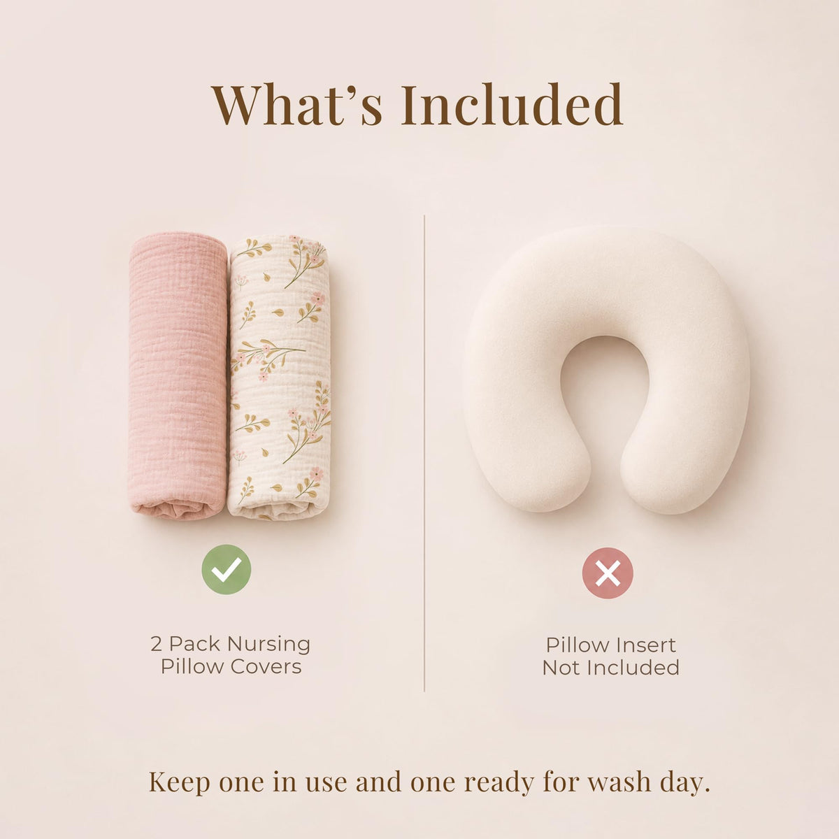 2-Pack Muslin Nursing Pillow Covers, Floral Soft Slipcover for Baby