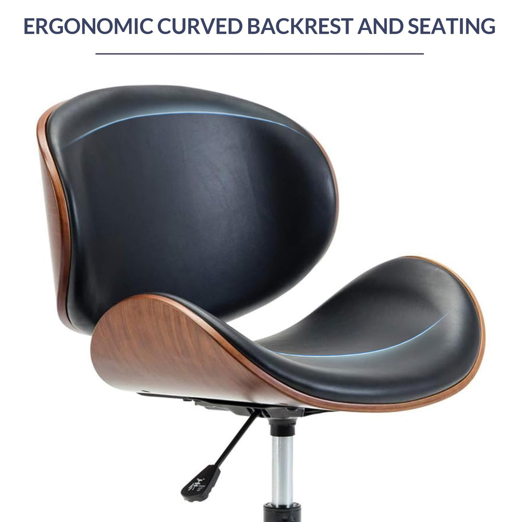 Inspired Eames Style Mid Century Modern Shell Chair, Classic Tripod Design Walnut Plywood Faux Leather Upholstered Lounge Armless Chair